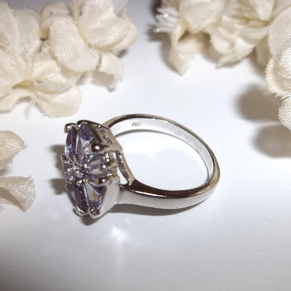 Ring US Size 6.25 Band 925 Silver Purple Rhinestones Woman Girl Jewelry D087 - Picture 3 of 5